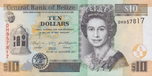 Belize P68d (10 dollars 1/11-2011) Banknote