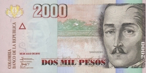 Colombia P457 (2000 pesos 28/7-2010) Banknote