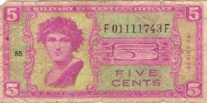 5 Cents Military Payment Certificate Banknote