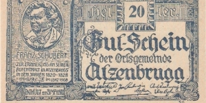 Notgeld Atzenbrugg 20 Heller Banknote