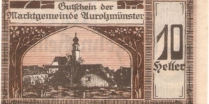 Notgeld Aurolzmünster 10 Heller Banknote