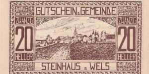 Notgeld Steinhaus bei Wels 20 Heller Banknote