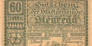 Notgeld Steyregg 60 Heller Banknote
