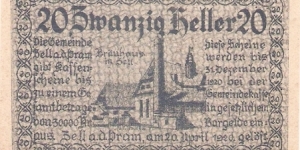 Notgeld Zell an der Pram 20 Heller Banknote