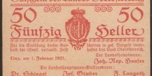 Notgeld Oberösterreich 50 Heller Banknote