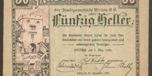 Notgeld Weitra 50 Heller Banknote