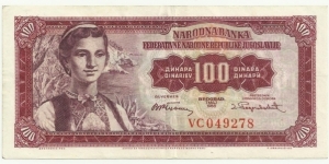 YugoslaviaBN 100 Dinara 1955 Banknote