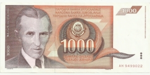 YugoslaviaBN 1000 Dinara 1990 Banknote