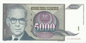YugoslaviaBN 5000 Dinara 1992 Banknote