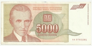 YugoslaviaBN 5000 Dinara 1993 Banknote