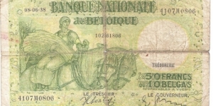 50 Francs/10 Belgas(1938) Banknote