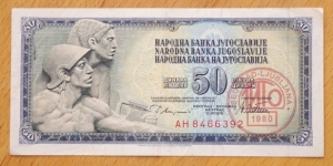 Yugoslavia | 
50 Dinara, 1978 - TITO-stamp | Obverse: Relief of Mestrović TITO-stamp with date 1980 | Reverse: Value in the languages of the Yugoslav Republic | Banknote