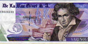 De La Rue Giori S.A.__
Specimen__
L.Van Beethoven Banknote