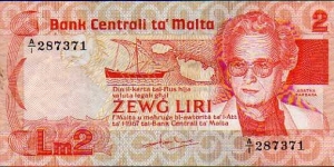 2 Liri__
pk# 37__
L. 1967 (1986) Banknote