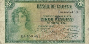 5 Pesetas__
pk# 85 Banknote