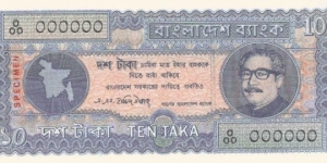 Taka 1.00 and Taka 10.00 with picture
of Sk. Mujib and map of Bangladesh. 1st Series Banknote