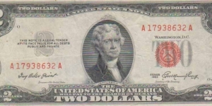 US $2 dollar Red seal Federal Reserve Note Banknote