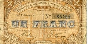 1 Franc__
pk# NL__
Chambre de Commerce de Sens__
05.06.1916 Banknote