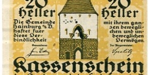 *NOTGELD*__ 20 Heller__ Hainburg un der Donau__ 31.12.1920  Banknote