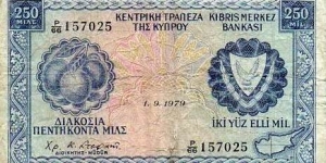 Central Bank of Cyprus - 250 Mils Banknote