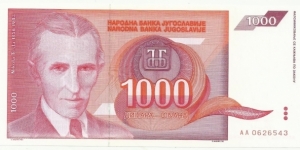 YugoslaviaBN 1000 Dinara 1992 Banknote