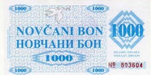 1000 Dinara - pk# 8 j - handstamp:SARAJEVO and 16.6.1993 Banknote