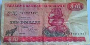 Zimbabwe $10 note signed by Govenor K.Moyana Banknote