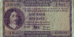 South Africa N.D. (1961) 1 Rand.

'English on Top' type. Banknote