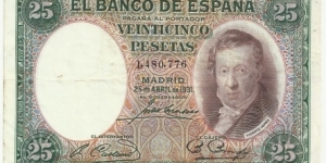 Spain 25 Pesetas 1931 Banknote