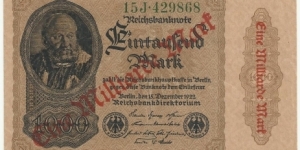 Germany-Weimar 1 Billon Mark (over 1000 Mark) 1922 Banknote