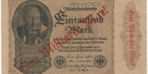 Germany-Weimar 1 Billon Mark (over 1000 Mark) 1922 - different serial number Banknote