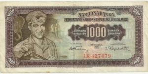 Yugoslavia-FPR 1000 Dinara 1955 Banknote
