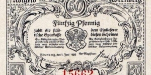 50 Pfg. Notgeld City of Nörenberg/Ińsko Banknote