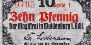 10 Pfg. Notgeld City of Waldenburg/Wałbrzych Banknote