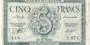 5 Francs(1942) Banknote