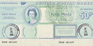 Grenada 2005 50 Pence postal order.

Issued at St. Georges. Banknote