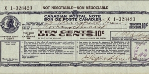 Ontario 1934 10 Cents postal note.

Issued at Perth (Ontario). Banknote