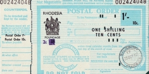 Rhodesia 1970 1 Shilling / 10 Cents postal order.

Issued at Salisbury. Banknote