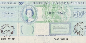 St. Vincent 2005 50 Pence postal order.

Issued at the Money Order Office (Kingstown). Banknote