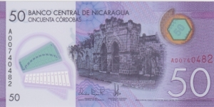 50 Cordobas ( Medida: 141 x 67 mm ) Nota de plástico
Mercado de Artesanías, Masaya
Ballet Folclórico Banknote