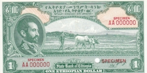 1 Ethiopian Dollar Colour Trial Specimen 000000 Banknote