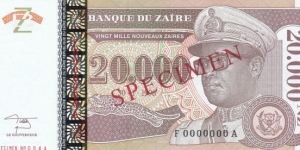 20000 New Zaires Speciemen 000000 Banknote