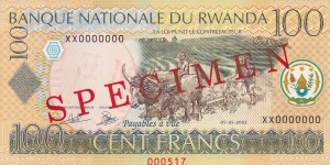 100 Francs Specimen Banknote 000000  Banknote