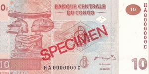 10 Francs Specimen Banknote 000000 Banknote