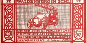 50 Pf. Notgeld City of Waldenburg (Wałbrzych) Fire Department Banknote