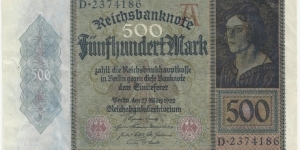 Germany-Weimar 500 Mark 1922 Banknote