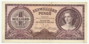 Hungary 1 Billion Pengö 1946 Banknote