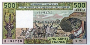 500 Francs - West African States. Niger (H) Banknote