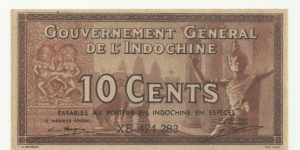 FrIndochina 10 Cents ND(1939)(Gov Gen de L'Indochine) Banknote