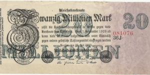 Germany-Weimar 20 Millionen Mark 1923 Banknote